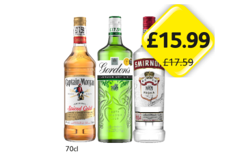 Captain Morgan Spiced Gold, Gordon's, Smirnoff - Now Only £15.99 at Londis