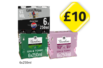 Captain Morgan Spiced Gold Pepsi Max, Gordon's Gin & Tonic, Pink - Now Only £10 at Londis