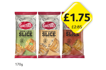 Ginsters Cheese & Onion Slice, Chicken & Mushroom, Peppered Steak Slice - Now Only £1.75 at Londis