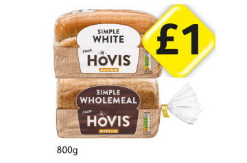 Hovis Simple White, Wholemeal - Now Only £1 at Londis