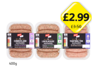 Jack's Sausages Cumberland, Lincolnshire, Traditional Pork - Now Only £2.99 at Londis