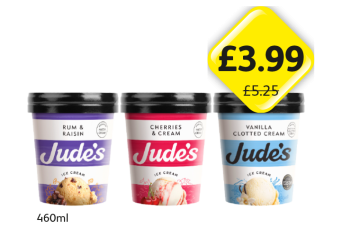 Jude's Rum & Raisin, Cherries & Cream, Vanilla Clotted Cream - Now Only £3.99 at Londis