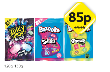 Juicy Drop Blasts, Bazooka Splashz Berry, Sour - Now Only 85p at Londis