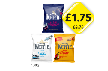 Kettle Sea Salt & Vinegar, Lightly Salted, Cheddar & Red Onion - Now Only £1.75 at Londis