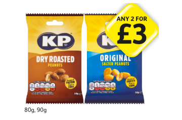 KP Dry Roasted Peanuts, Original - Any 2 for £3 at Londis