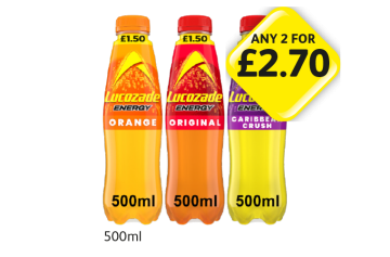 Lucozade Orange, Original, Caribbean Crush - Any 2 for £2.70 at Londis