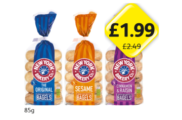 New York Bakery Co Bagels Original, Sesame, Cinnamon & Raisin - Now Only £1.99 at Londis