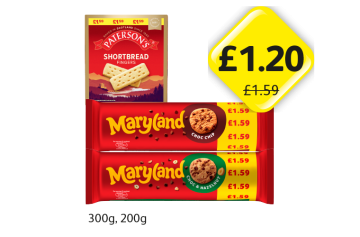 Paterson's Shortbread Fingers, Maryland Choc Chip, Choc & Hazelnut - Now Only £1.20 at Londis