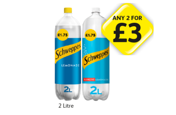 Schweppes, Lemonade - Any 2 for £3 at Londis