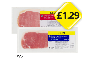 Smoked Rindless Back Bacon, Unsmoked - Now Only £1.29 at Londis