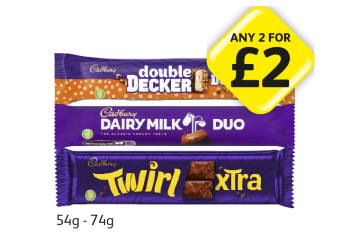 Cadbury Duo Double Decker, Dairy Milk, Twirl - Any 2 for £2 at Londis