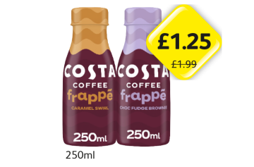 Costa Frappè Caramel Swirl, Choc Fudge Brownie - Now Only £1.25 each at Londis