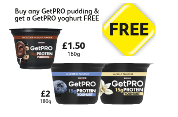 Danone GetPro Protein Pudding Chocolate Hazelnut, Blueberry, Vanilla - Buy Any GetPRO Pudding & Get A GetPRO Yoghurt FREE at Londis