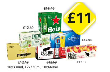 Heineken, Inch's, Foster, Strongbow, Carling, Old Mout Cider Pineapple & Raspberry - Now Only £11 each at Londis