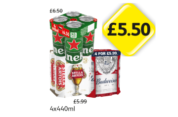 Heineken, Stella Artois, Budweiser - Now Only £5.50 each at Londis
