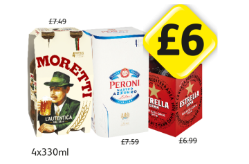 Moretti, Peroni, Estrella - Now Only £6 each at Londis