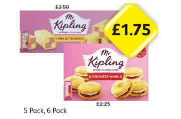 Mr Kipling Mini Battenbergs, Viennese Whirls - Now Only £1.75 each at Londis