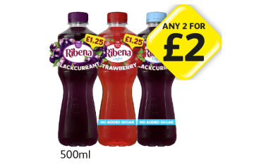 Ribena Blackcurrant, Lught, Strawberry Light - Any 2 for £2 at Londis