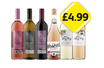 Seven Tenths Bin 201 Juicy Rose, Zesty White, Fruity Red, Moscato Rosé, The Shy Pig Crisp White, Blush - Now Only £4.99 each at Londis