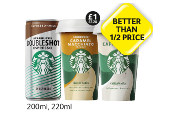 Starbucks Doubleshot Espresso, Caramel Macchiato, Café Latte - Now Better Than Half Price at Londis