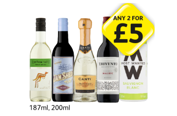 Yellow Tail Pinot Grigio, Jam Shed Shiraz, Canti Prosecco, Trivento Malbec, Most Wanted Sauvignon Blanc - Any 2 for £5 at Londis