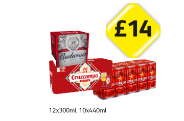 Budweiser, Cruzcampo, Estrella - Now Only £14 at Londis