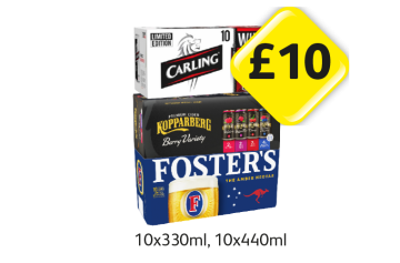 Carling, Kopparberg Berry, Fosters - Now Only £10 at Londis