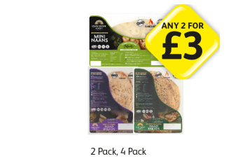 Clay Oven Mini Naans, Plain, Garlic & Corriander - Any 2 for £3 at Londis