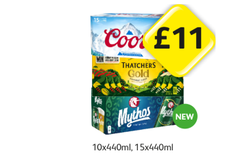Coors, Thatchers Gold, Mythos - Now Only £11 at Londis