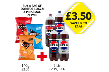 Doritos Chilli Heatwave, Cool Original, Cheese, Pepsi, Max, Diet, Cherry - Buy A Bag of Doritos & A Pepsi Max - Now Only £3.50 at Londis