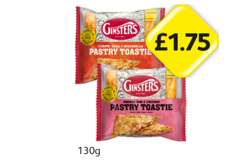 Ginsters Pastry Toastie Tomato Basil & Mozzarella, Smoked Ham & Cheddar - Now Only £1.75 at Londis