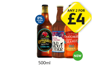 Kopparberg Mixed Fruit Alcohol-Free, Old Mout Cider, Thatchers Blood Orange - Any 2 for £4 at Londis