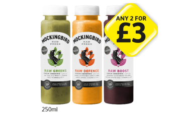 Mockingbird Raw Greens, Defence, Boost - Any 2 for £3 at Londis