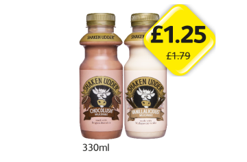 Shaken Udder Chocolush, Vanillalicious - Now Only £1.25 at Londis