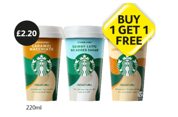 Starbucks Caramel Macchiato, Oat, Skinny Latte - Buy 1 Get 1 FREE at Londis