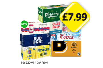 Carlsberg, Rekorderlig, Brewdog Cold Beer, Bud Light, Coors, Foster's Shandy, Draught - Now Only £7.99 at Londis