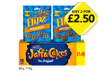 Flipz Peanut Butter, Milk Chocolate, Jaffa Cakes - Any 2 for £2.50 at Londis