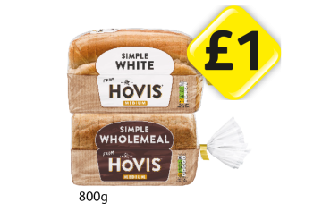Hovis Simple White, Wholemeal - Now Only £1 at Londis