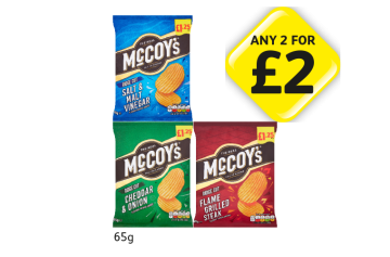 McCoy's Salt & Malt Vinegar, Cheddar & Onion, Flame Grilled Steak - Any 2 for £2 at Londis