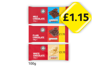 Milk Chocolate, Plain Chocolate, White Chocolate - Now Only £1.15 at Londis