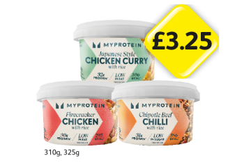 My Protein Japanese Style Chicken Curry, Firecracker Chicken, Chipotle Beef Chilli - Now Only £3.25 at Londis