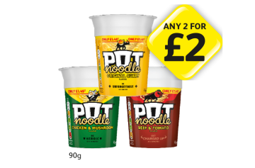 Pot Noodle Original Curry, Chicken & Mushroom, Beef & Tomato - Any 2 for £2 at Londis