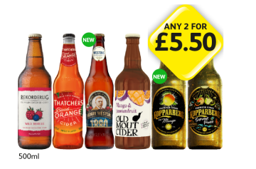 Rekorderlig, Thatchers Blood Orange, Henry Westons, Old Mout Cider, Kopparberg Mango, Summer Punch - Any 2 for £5.50 at Londis