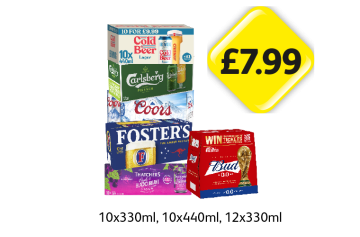 Brewdog Cold Beer, Carlsberg, Coors, Fosters, Thatchers Apple & Blackcurrant, Bud 0.0 - Now Only £7.99 at Londis