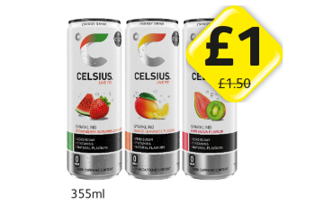 Celsius Sparkling Strawberry & Watermelon, Mango Lemonade, Guava & Kiwi - Now Only £1 at Londis
