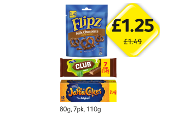 Flipz Milk Chocolate, McVities Club Mint, Jaffa Cakes - Now Only £1.25 at Londis