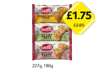 Ginsters Cornish Pasty, Cheese & Onion Pasty, Chicken & Bacon Pasty - Now Only £1.75 at Londis