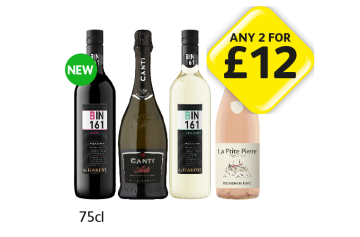 Hardy's Bin 161 Shiraz, Pinot Grigio, Canti, La P'tite Pierre - Any 2 for £12 at Londis