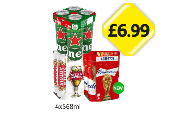 Heineken, Stella Artois, Budweiser - Now Only £6.99 at Londis