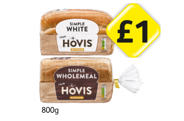 Hovis Simple White, Wholemeal - Now Only £1 at Londis